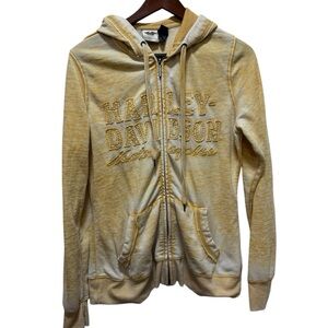 Vintage Harley-Davidson Zip Hoodie in Distressed Yellow